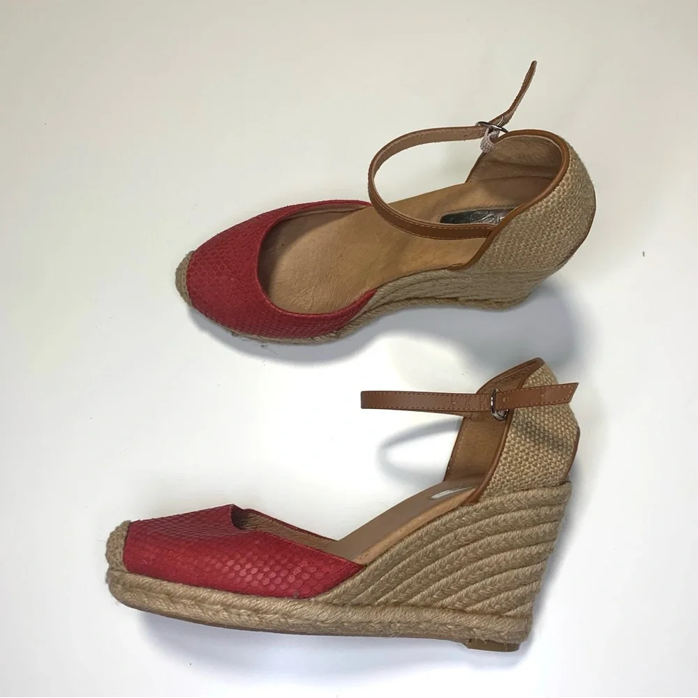 Halogen Red and Tan Espadrille Wedge Sandals